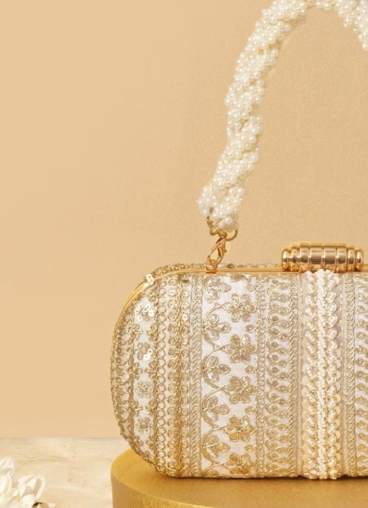 Off - White Embellished Clutch AMYRA - Fabilicious Fashion