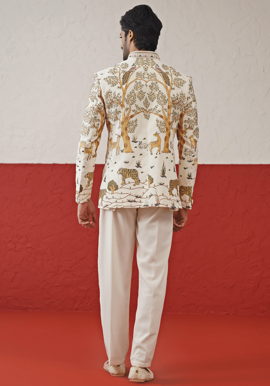 Off White Embellished Jodhpuri Set Kalpraag - Fabilicious Fashion