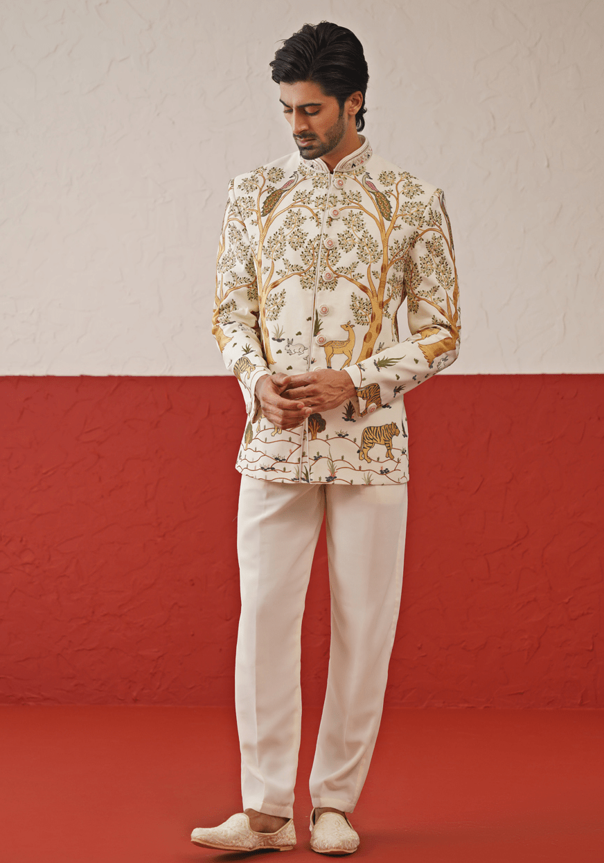 Off White Embellished Jodhpuri Set Kalpraag - Fabilicious Fashion
