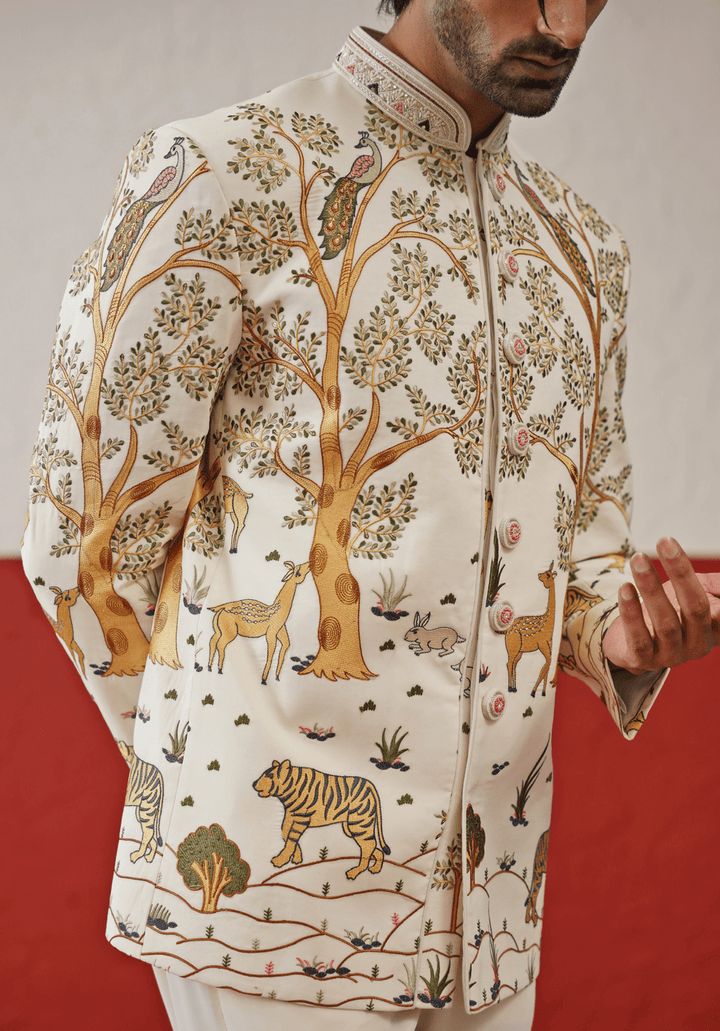 Off White Embellished Jodhpuri Set Kalpraag - Fabilicious Fashion