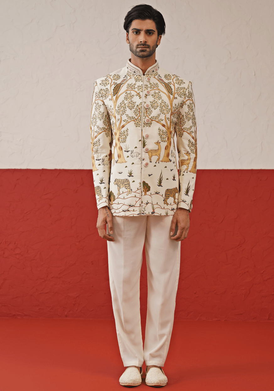 Off White Embellished Jodhpuri Set Kalpraag - Fabilicious Fashion