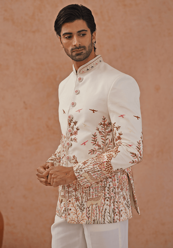 Off White Embellished Jodhpuri Set Kalpraag - Fabilicious Fashion
