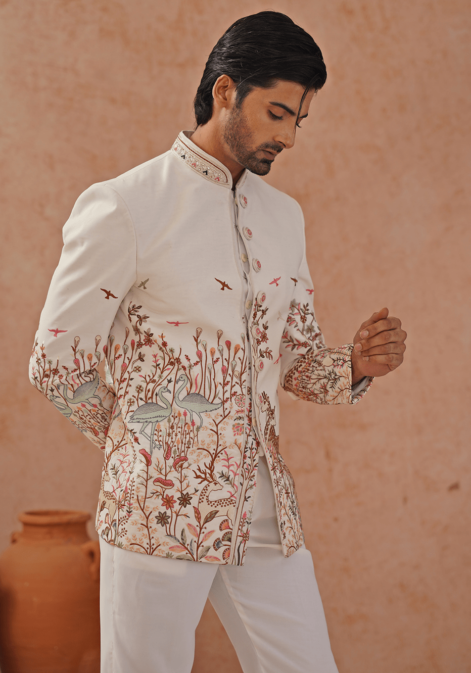 Off White Embellished Jodhpuri Set Kalpraag - Fabilicious Fashion