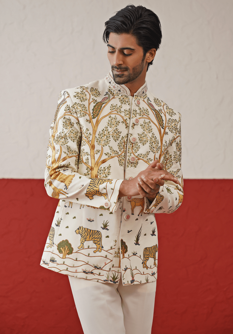 Off White Embellished Jodhpuri Set Kalpraag - Fabilicious Fashion