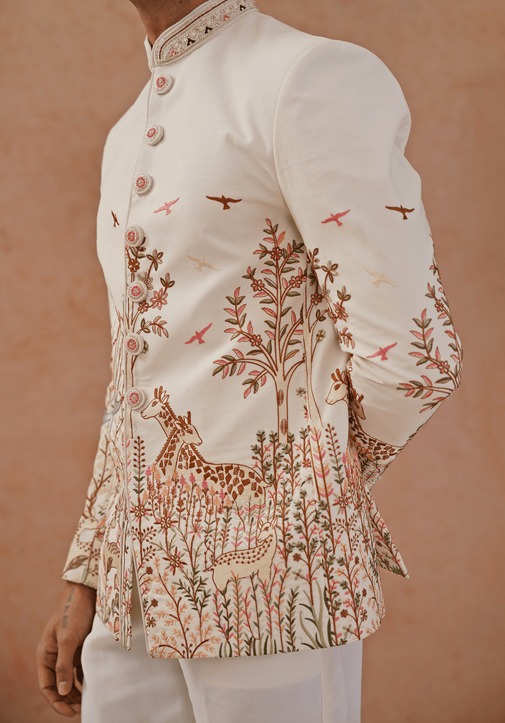 Off White Embellished Jodhpuri Set Kalpraag - Fabilicious Fashion
