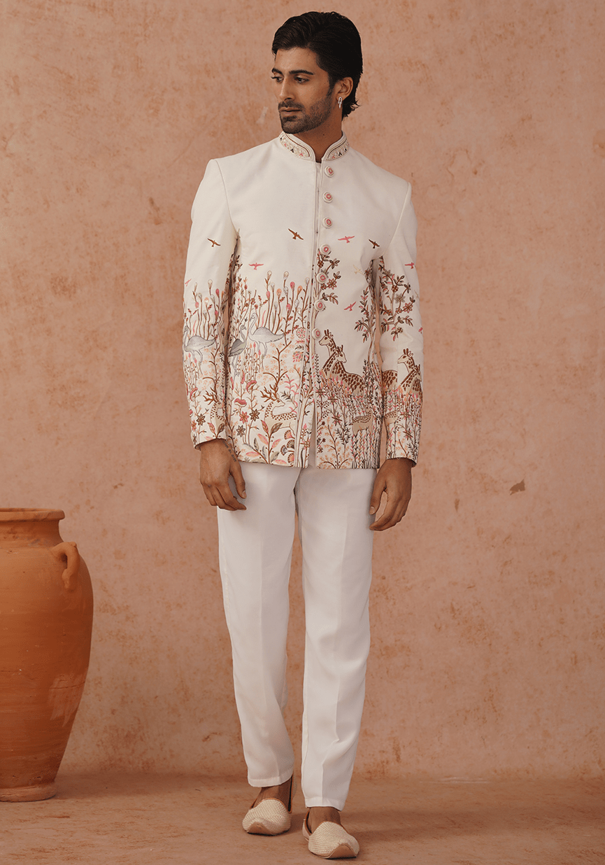 Off White Embellished Jodhpuri Set Kalpraag - Fabilicious Fashion