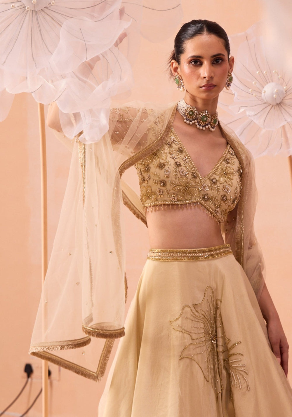 Off White Embellished Lehenga Set Parul Gandhi - Fabilicious Fashion