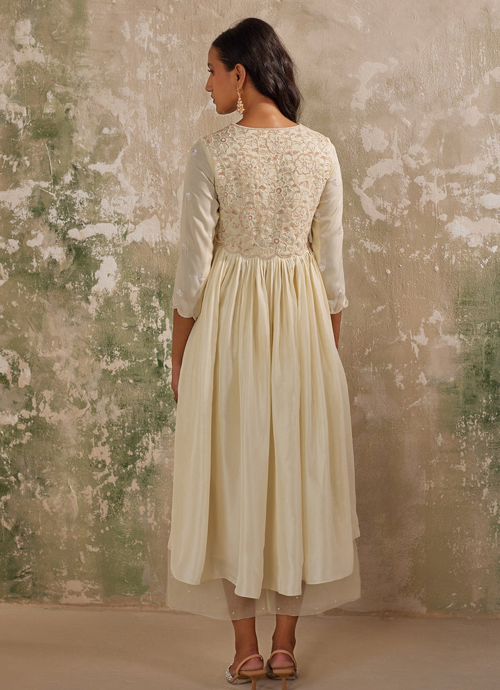 Off White Embroidered Kurta Pant Zoon Tribe - Fabilicious Fashion