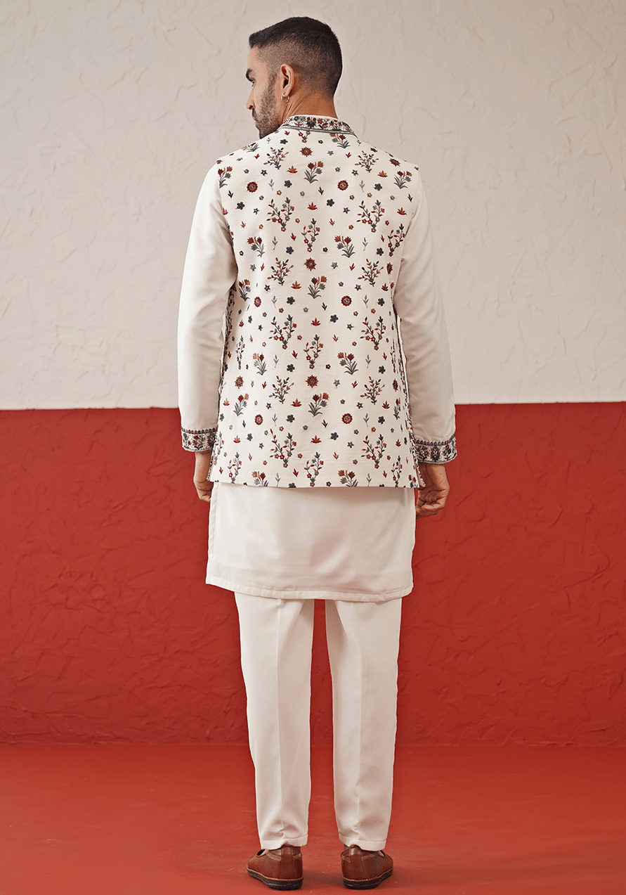 Off White Embroidered Kurta Set With Jacket Kalpraag - Fabilicious Fashion