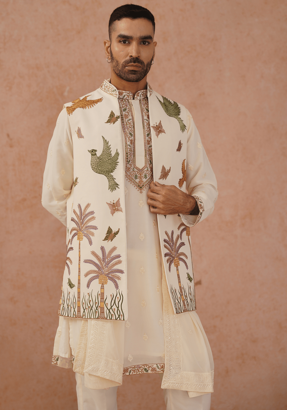 Off White Embroidered Kurta Set With Jacket Kalpraag - Fabilicious Fashion