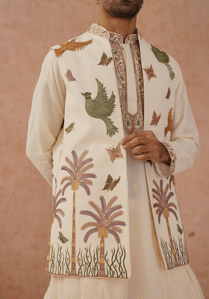 Off White Embroidered Kurta Set With Jacket Kalpraag - Fabilicious Fashion