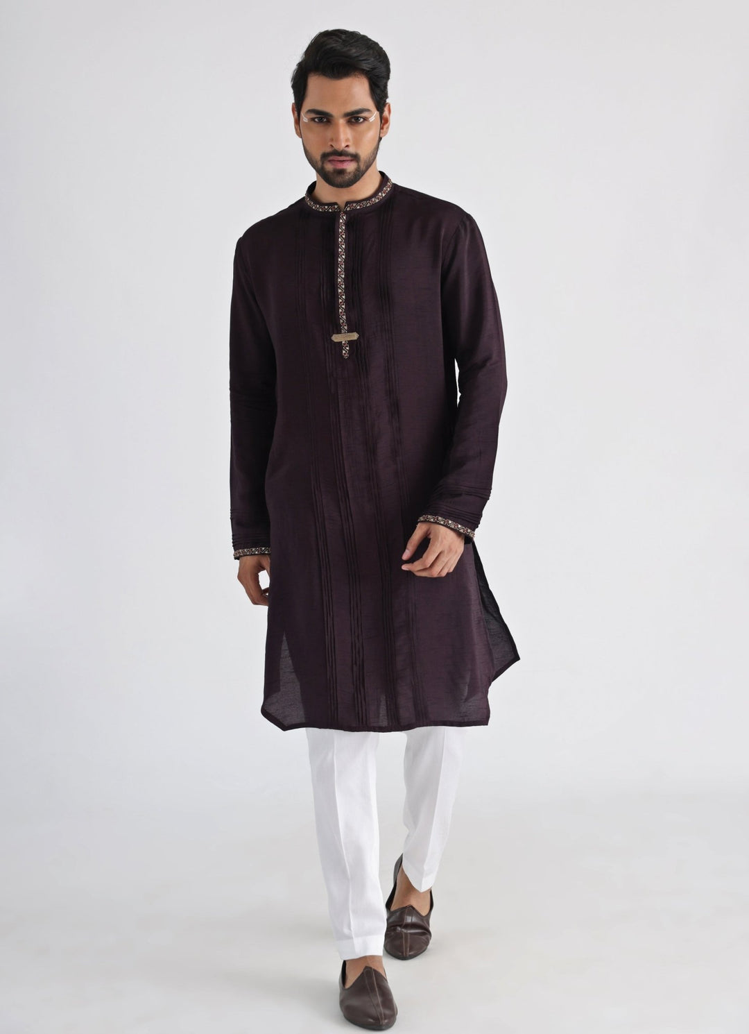 Off White Embroidered Nehru Jacket With Brown Kurta Set Smriti - Fabilicious Fashion