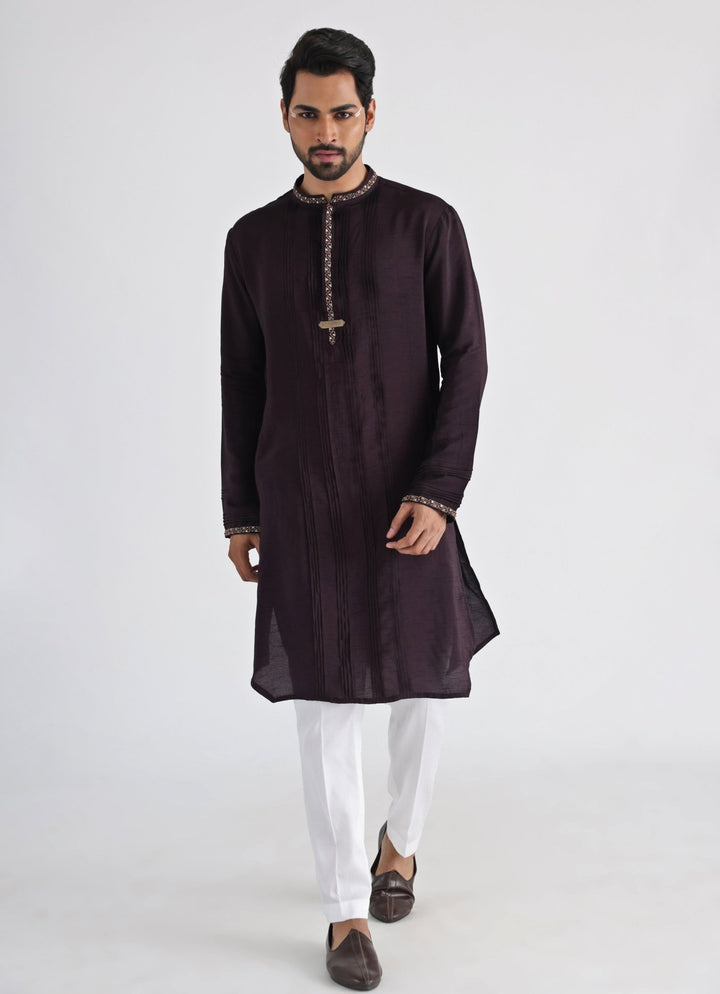 Off White Embroidered Nehru Jacket With Brown Kurta Set Smriti - Fabilicious Fashion