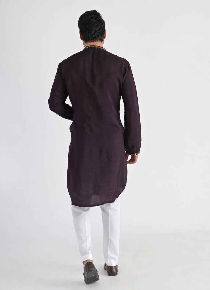 Off White Embroidered Nehru Jacket With Brown Kurta Set Smriti - Fabilicious Fashion