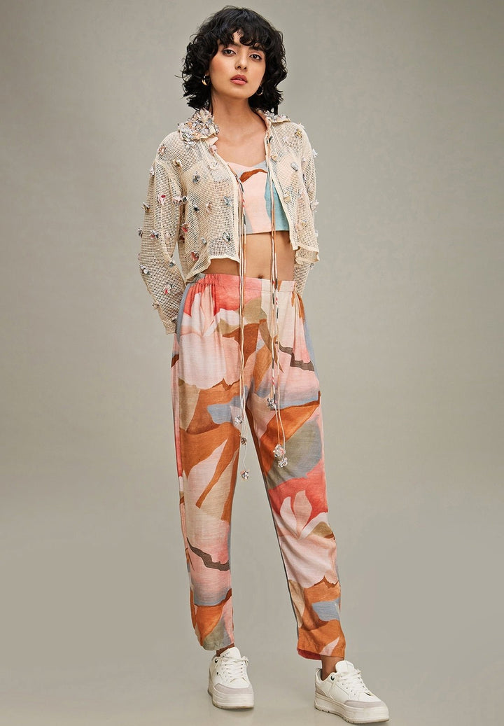 Off White Embroidered Pant Set With Jacket Soup By Sougat Paul - Fabilicious Fashion