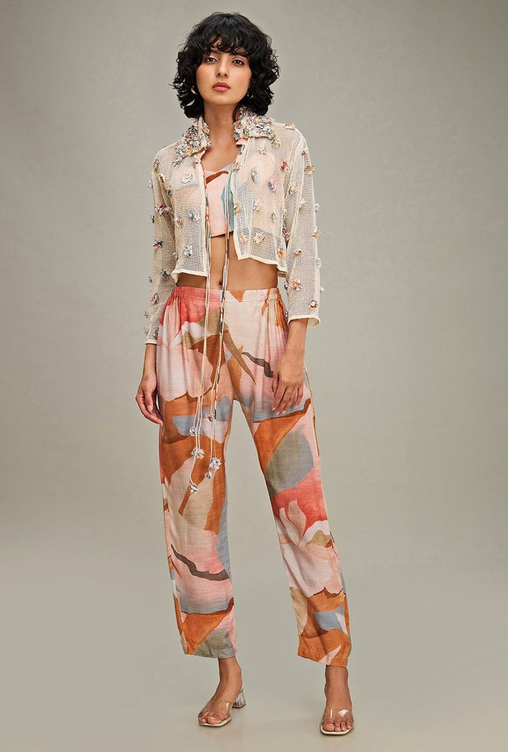 Off White Embroidered Pant Set With Jacket Soup By Sougat Paul - Fabilicious Fashion