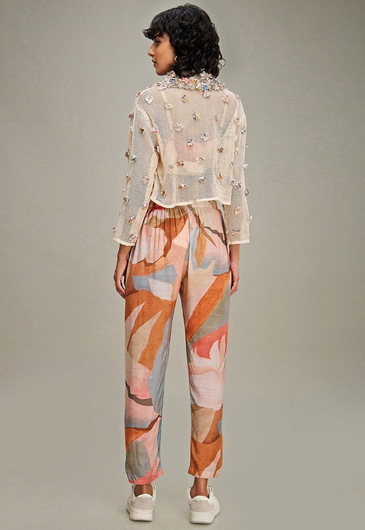 Off White Embroidered Pant Set With Jacket Soup By Sougat Paul - Fabilicious Fashion