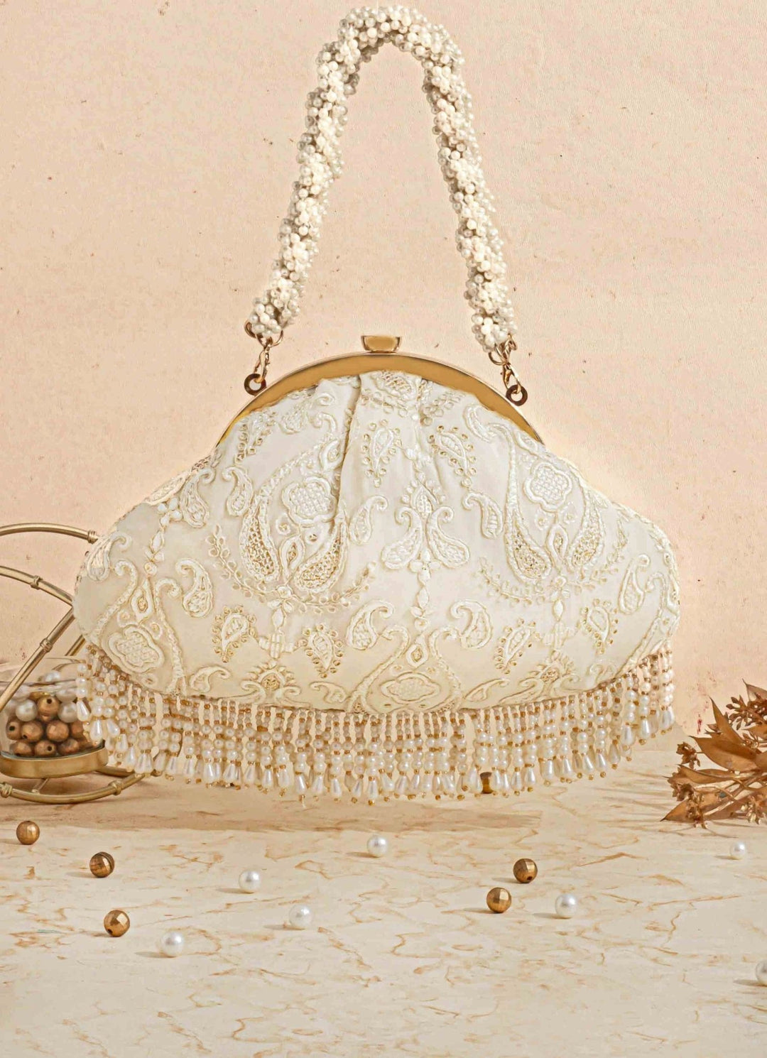 Off - White Embroidered Vintage Purse AMYRA - Fabilicious Fashion