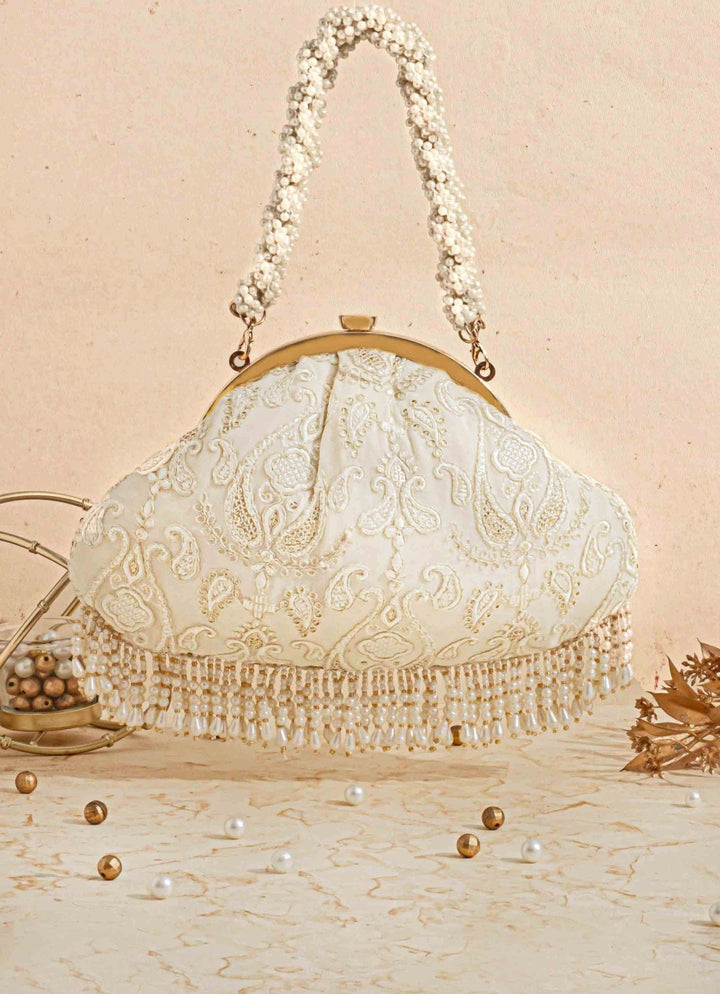 Off - White Embroidered Vintage Purse AMYRA - Fabilicious Fashion