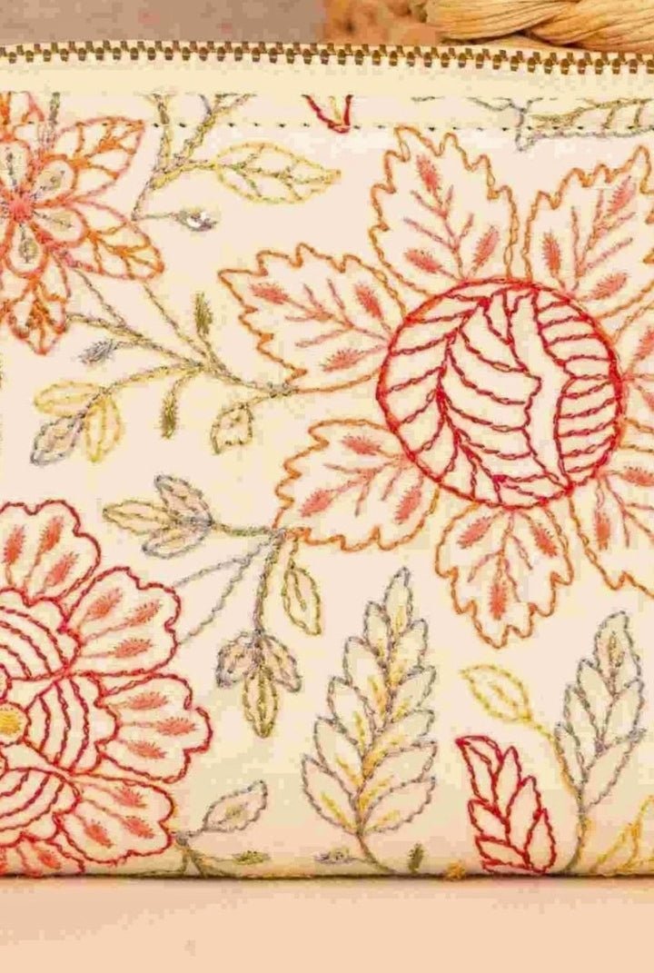 Off - White Embroidered Zip Wallet AMYRA - Fabilicious Fashion