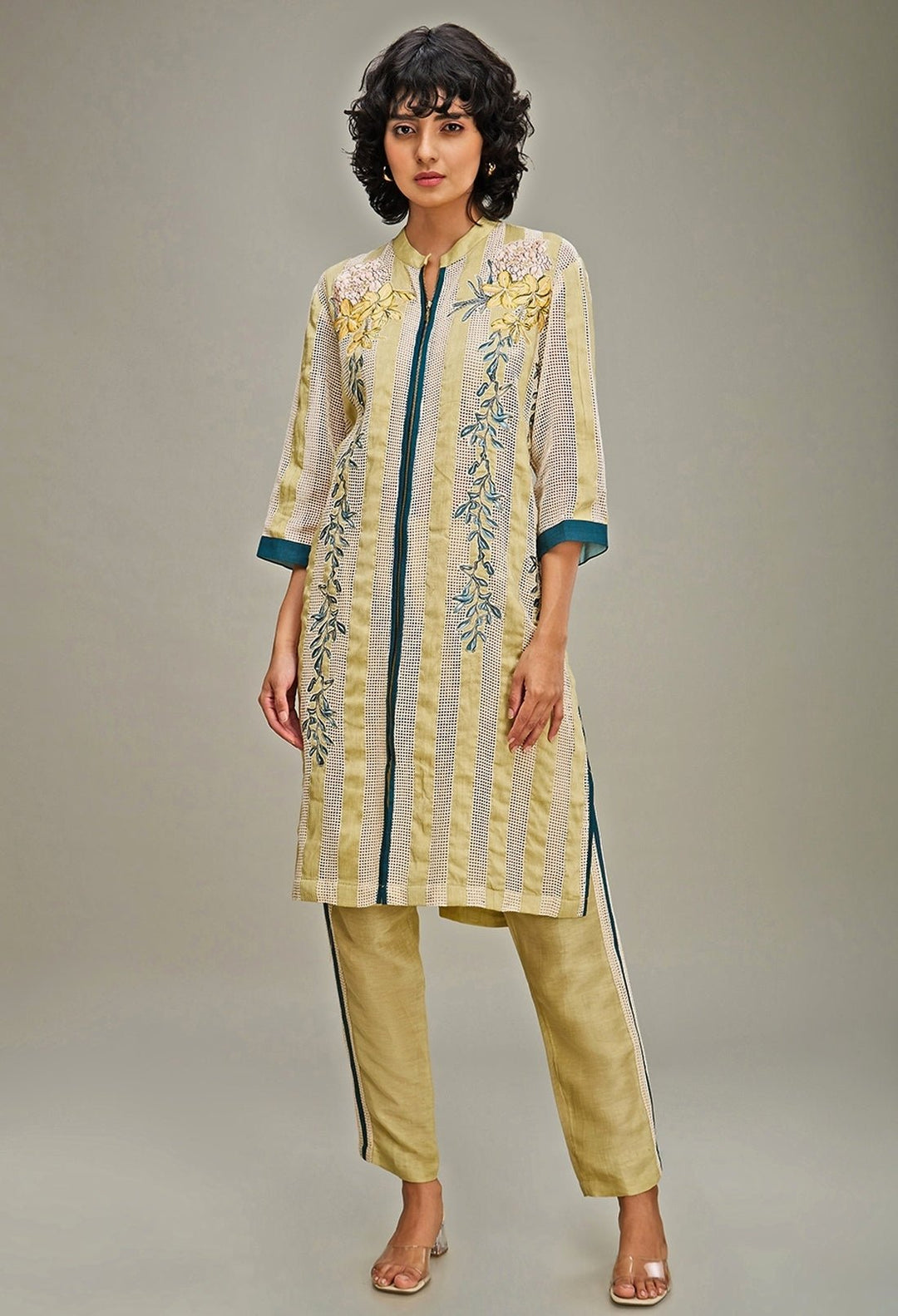 Off White Embroidery Kurta And Pant Set Soup By Sougat Paul - Fabilicious Fashion