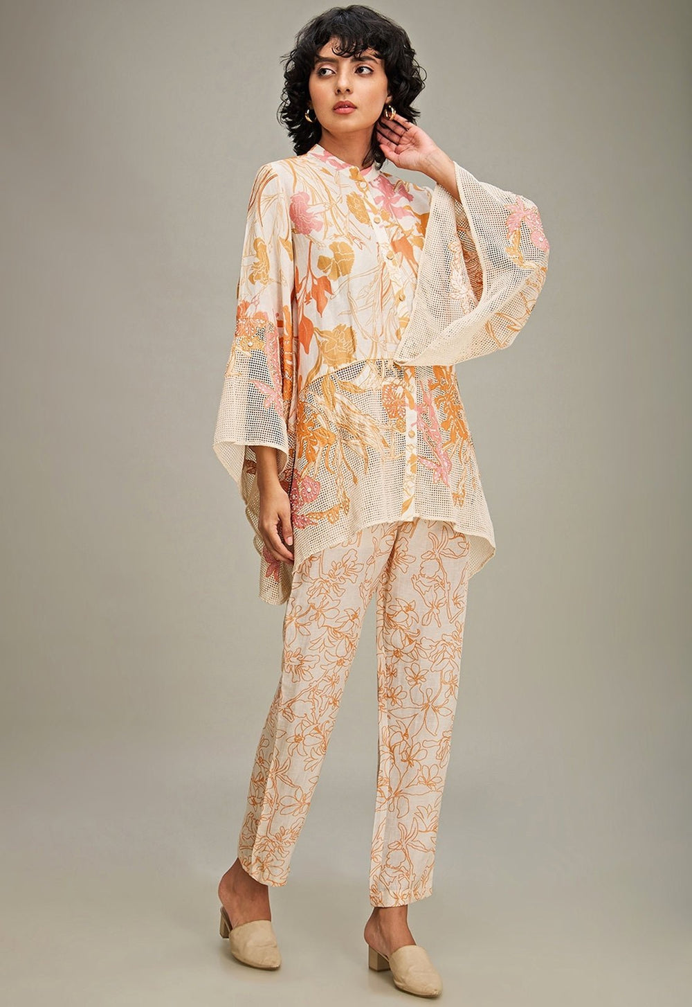 Off White Flora Printed Linen Shirt And Pant Set Soup By Sougat Paul - Fabilicious Fashion