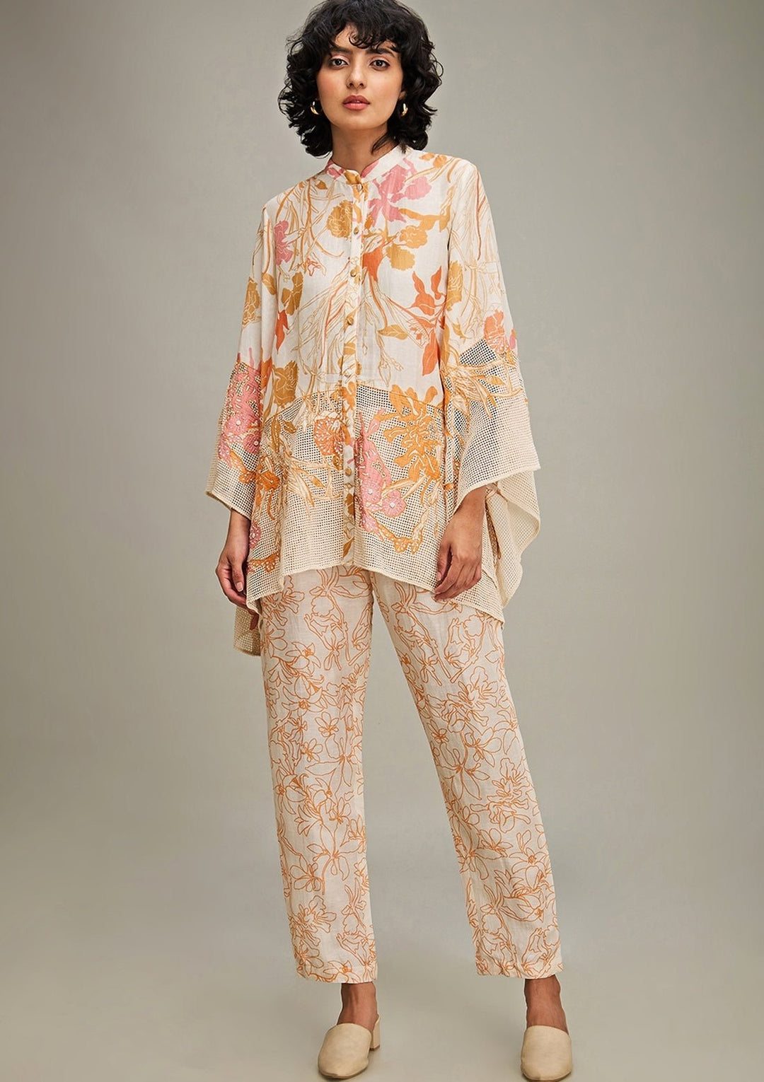 Off White Flora Printed Linen Shirt And Pant Set Soup By Sougat Paul - Fabilicious Fashion