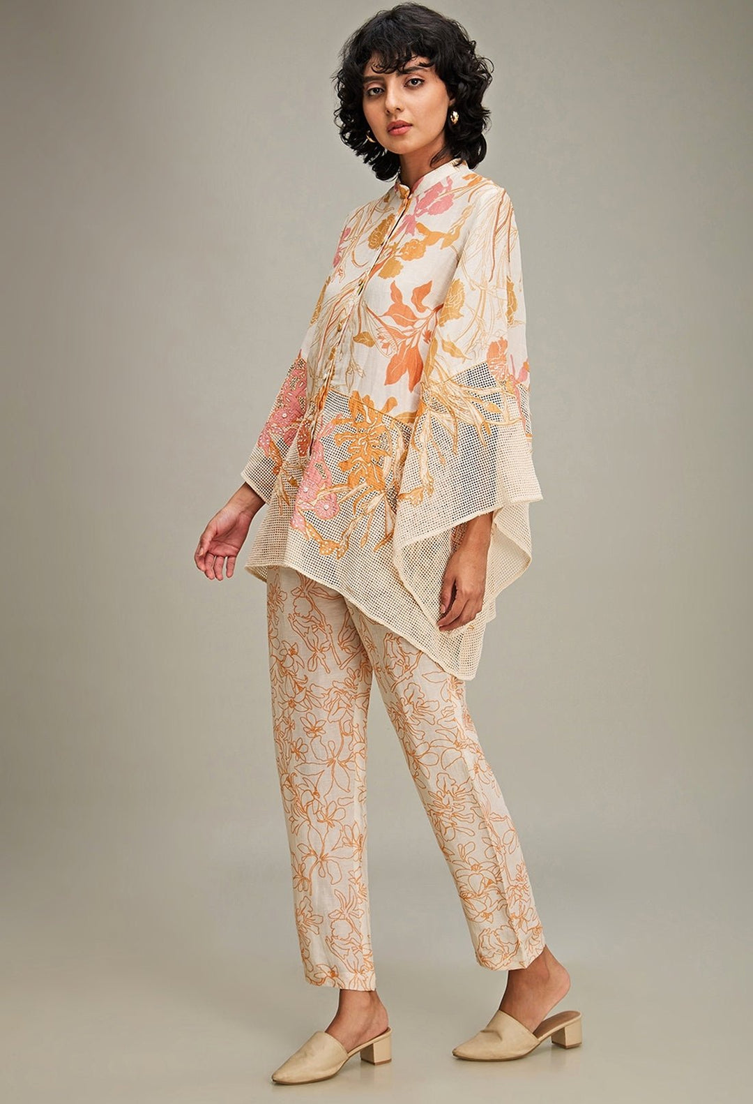 Off White Flora Printed Linen Shirt And Pant Set Soup By Sougat Paul - Fabilicious Fashion