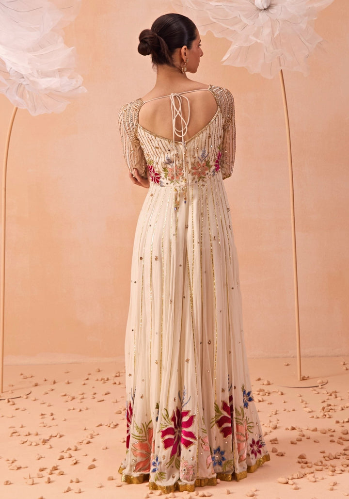Off White Floral Embellished Anarkali Set Parul Gandhi - Fabilicious Fashion