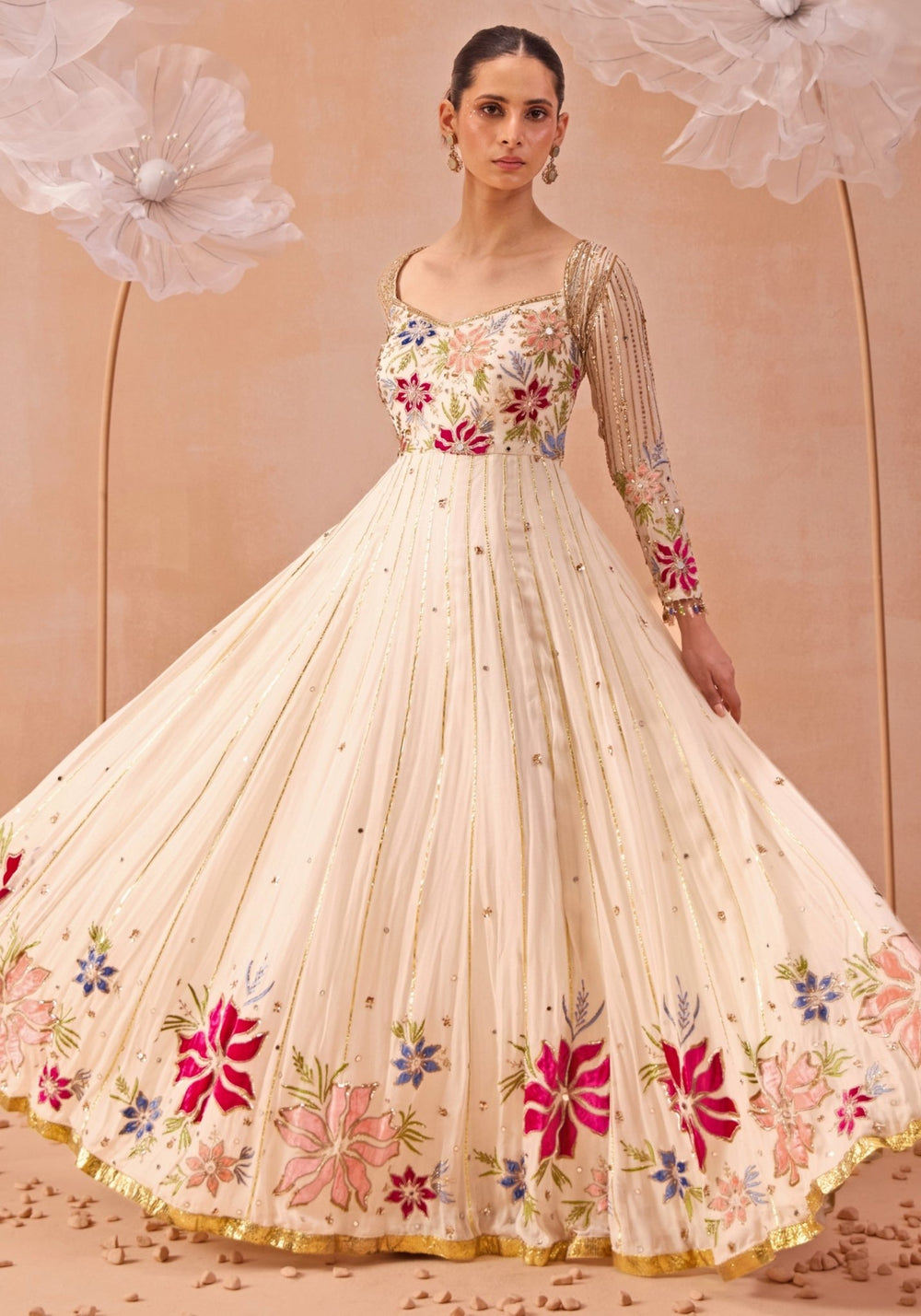 Off White Floral Embellished Anarkali Set Parul Gandhi - Fabilicious Fashion