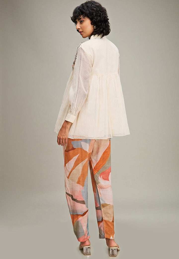 Off White Floral Printed And Yoke Embroidered Co Ord Set Soup By Sougat Paul - Fabilicious Fashion