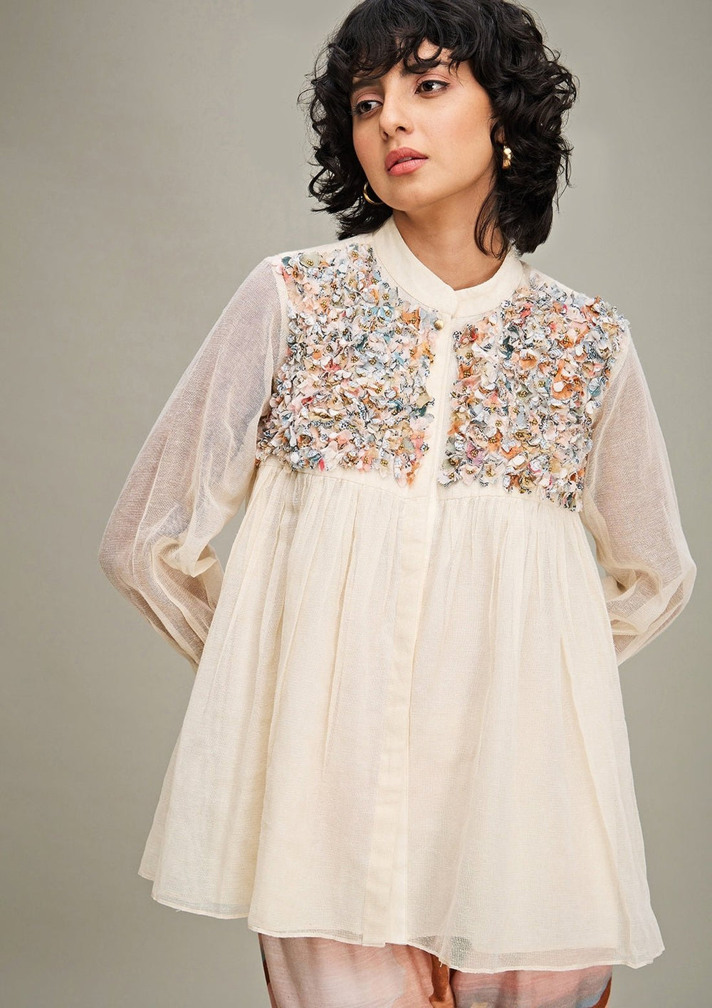 Off White Floral Printed And Yoke Embroidered Co Ord Set Soup By Sougat Paul - Fabilicious Fashion