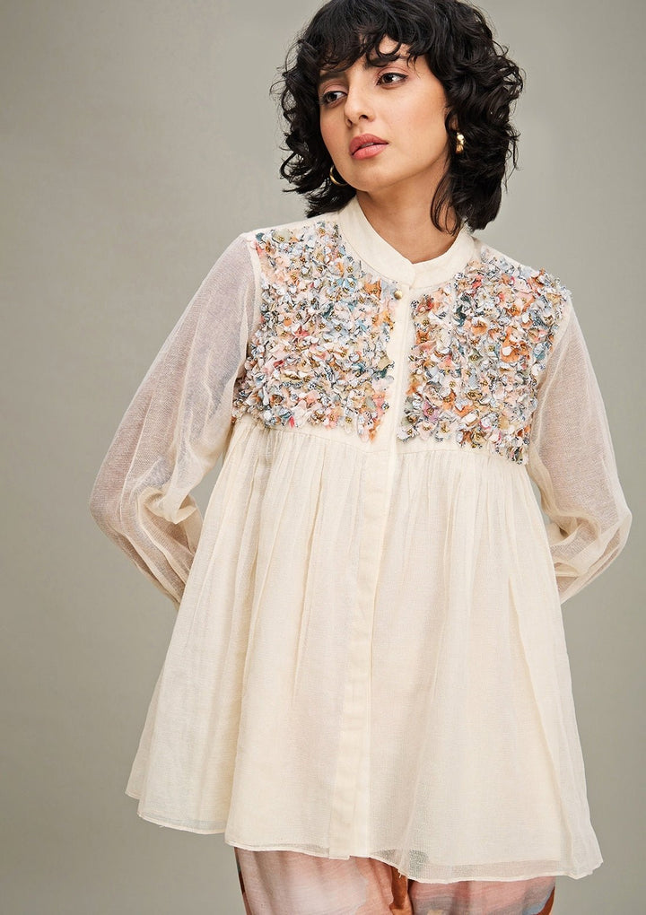 Off White Floral Printed And Yoke Embroidered Co Ord Set Soup By Sougat Paul - Fabilicious Fashion