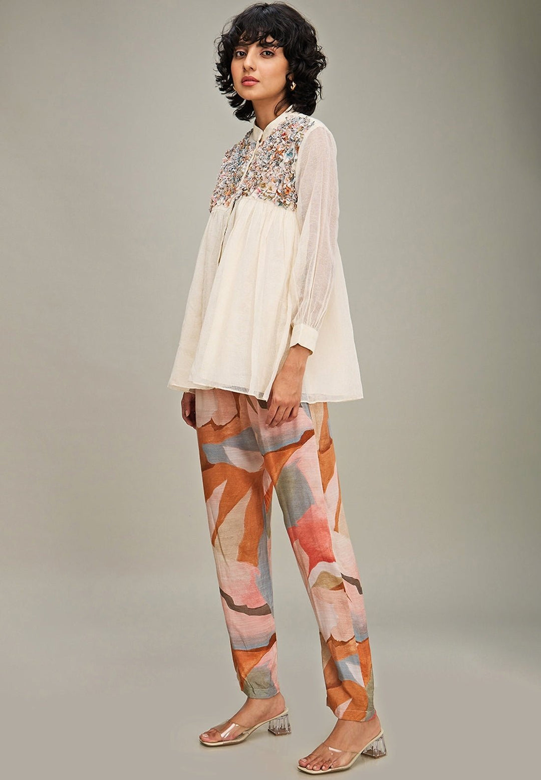 Off White Floral Printed And Yoke Embroidered Co Ord Set Soup By Sougat Paul - Fabilicious Fashion