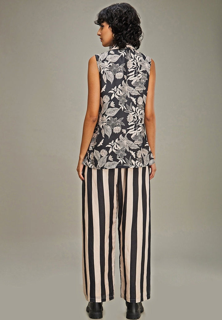 Off White Floral Printed Linen Top And Pant Set Soup By Sougat Paul - Fabilicious Fashion