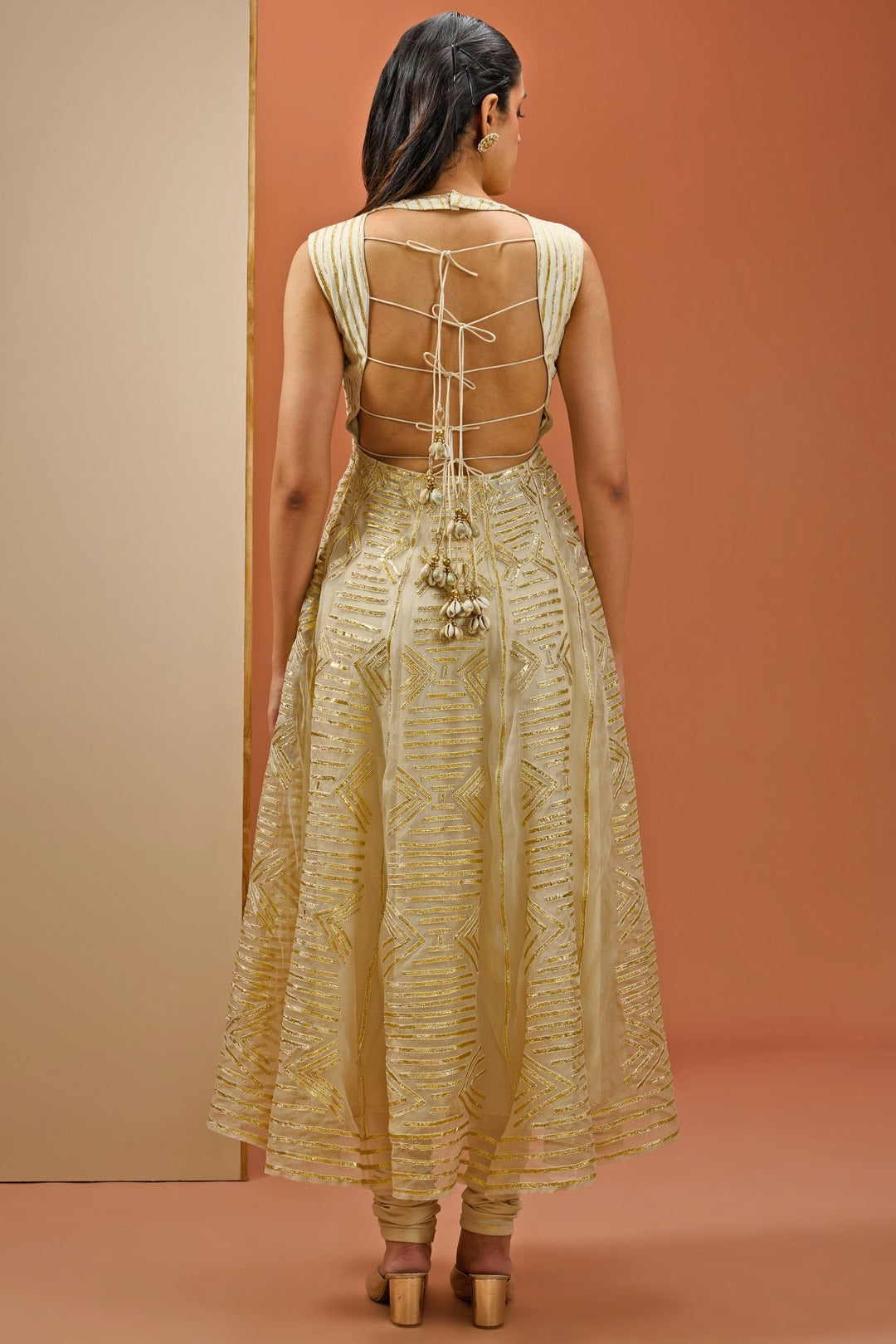 Off White Golden Lace Embellished Anarkali Set Esha Koul - Fabilicious Fashion