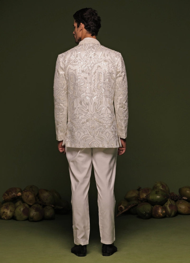 Off - White Hand - Embroidered Jodhpuri Jacket Set Kalpraag - Fabilicious Fashion