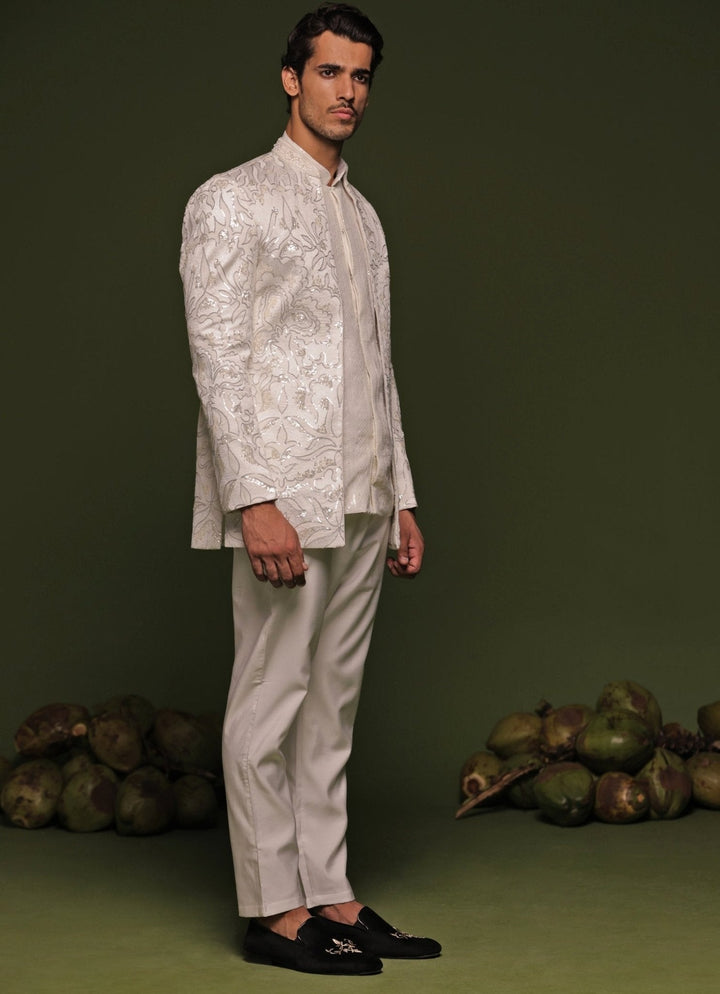 Off - White Hand - Embroidered Jodhpuri Jacket Set Kalpraag - Fabilicious Fashion