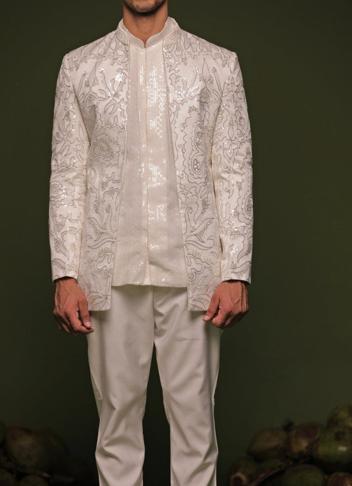 Off - White Hand - Embroidered Jodhpuri Jacket Set Kalpraag - Fabilicious Fashion