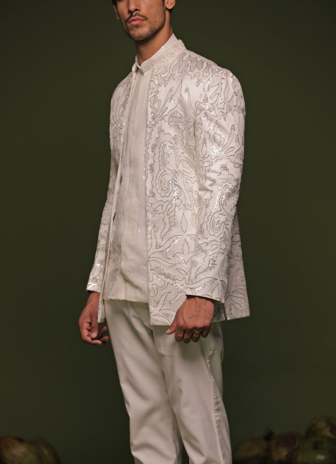 Off - White Hand - Embroidered Jodhpuri Jacket Set Kalpraag - Fabilicious Fashion