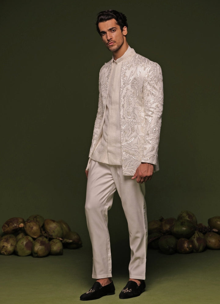 Off - White Hand - Embroidered Jodhpuri Jacket Set Kalpraag - Fabilicious Fashion