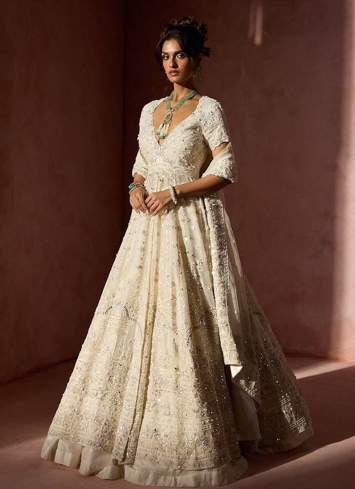 Off White Organza Anarkali Lehenga Set Nitika Gujral - Fabilicious Fashion