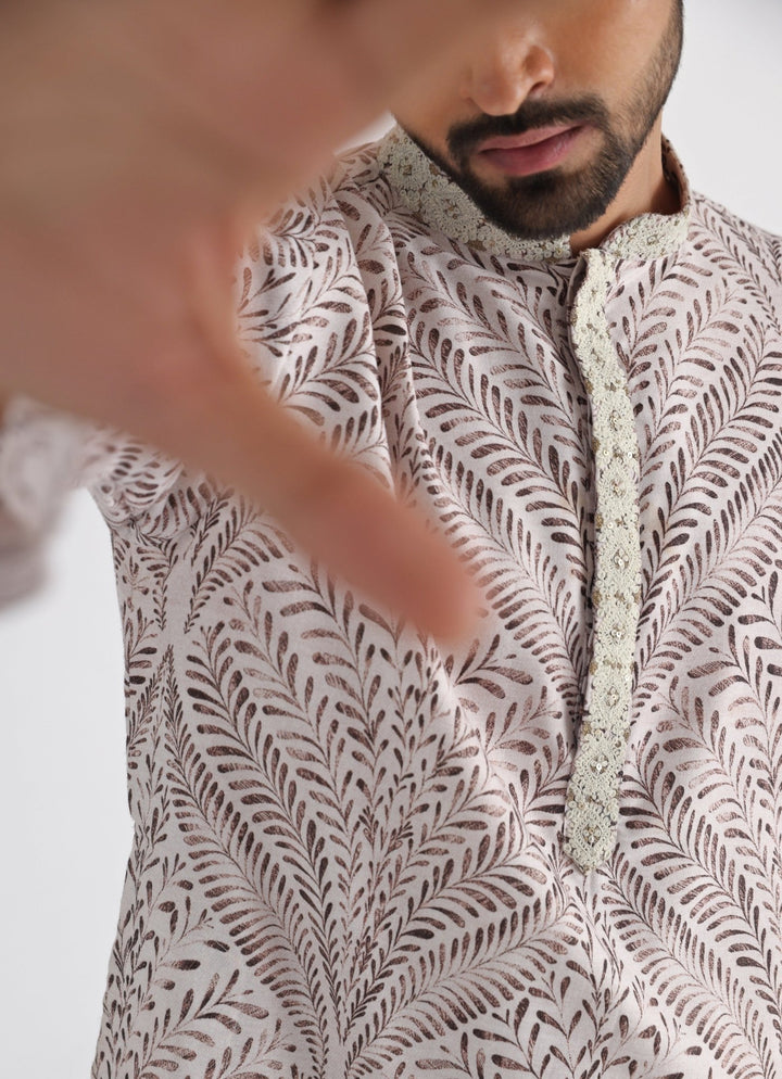 Off White Printed And Embroidered Kurta Pant Set Smriti - Fabilicious Fashion