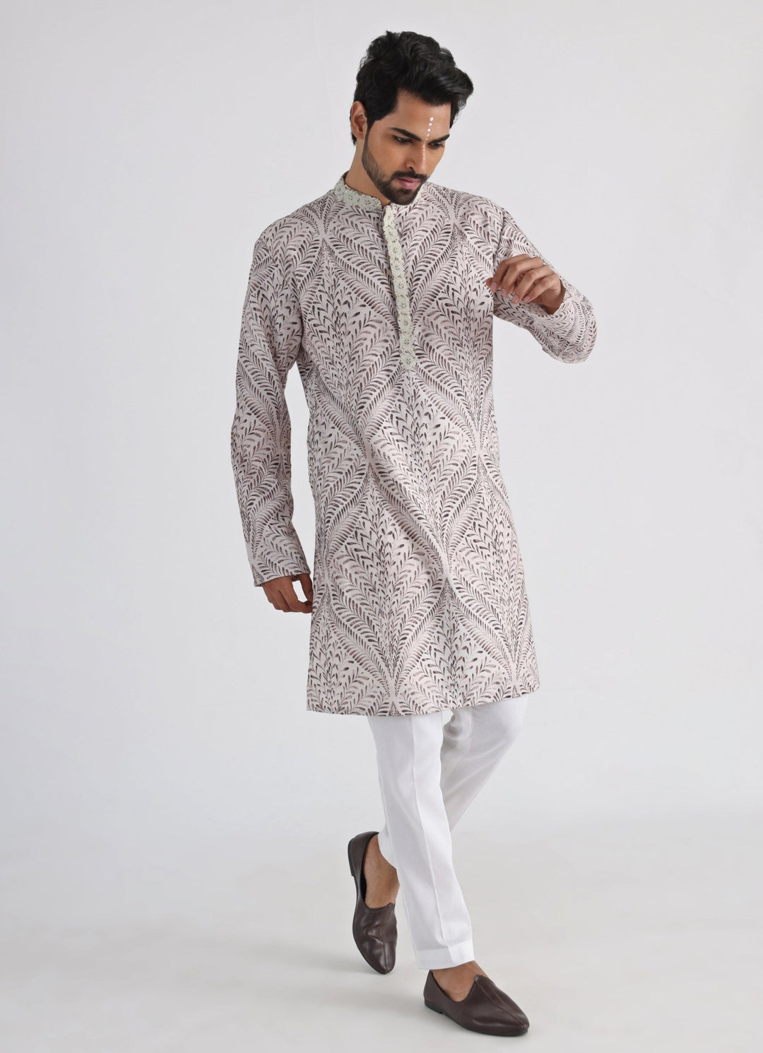 Off White Printed And Embroidered Kurta Pant Set Smriti - Fabilicious Fashion