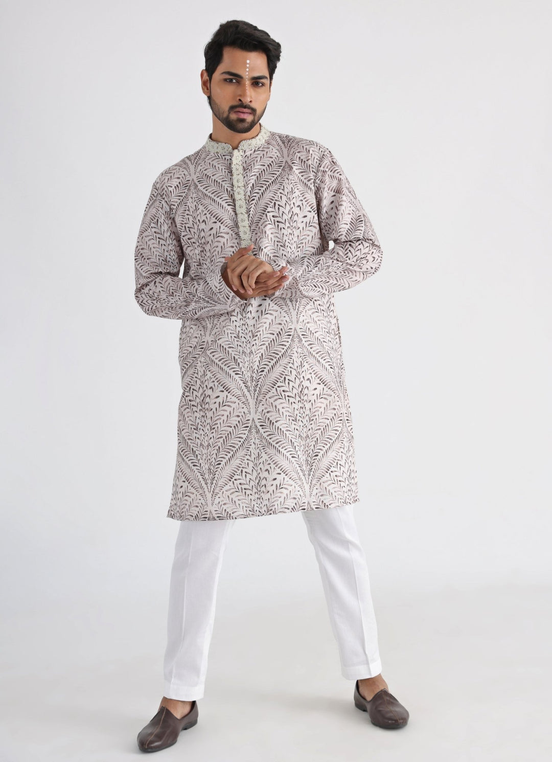 Off White Printed And Embroidered Kurta Pant Set Smriti - Fabilicious Fashion
