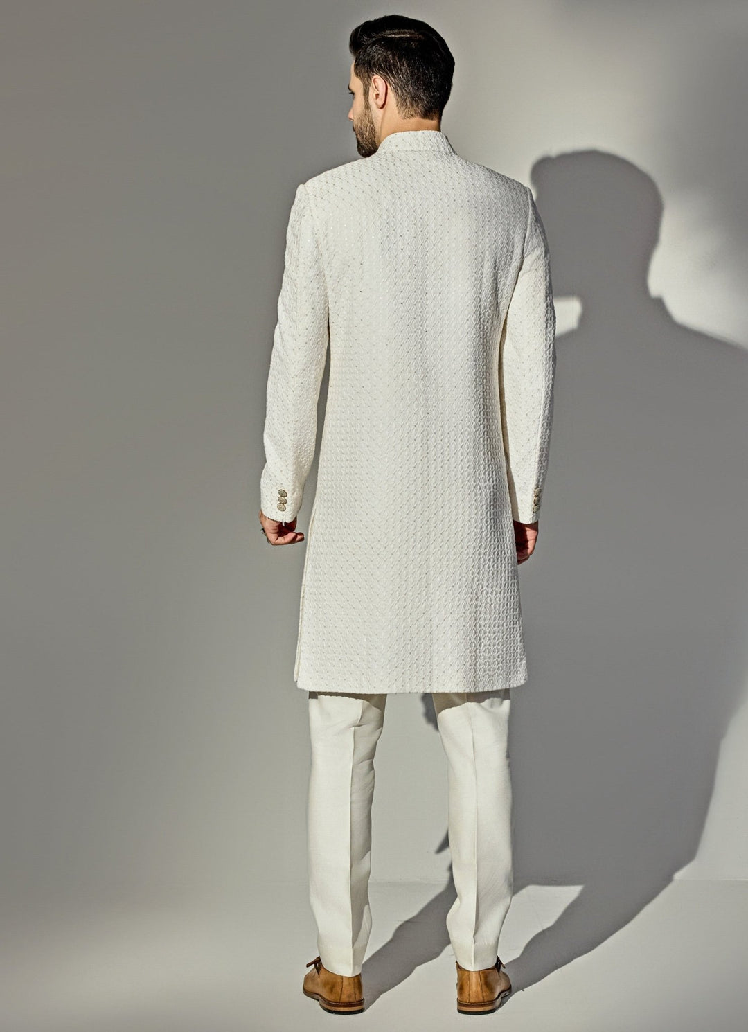 Off - White Sequin Achkan And Pant Set Chatenya Mittal - Fabilicious Fashion