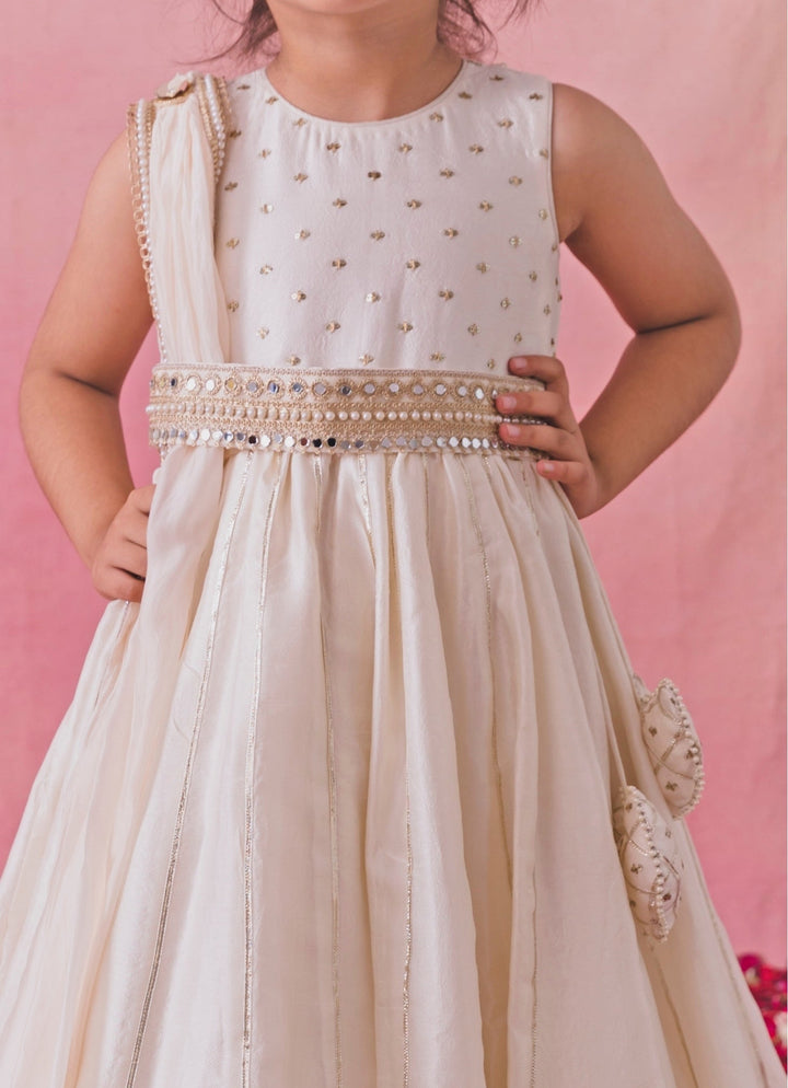 Off White Silk Anarkali Set Chotibuti - Fabilicious Fashion