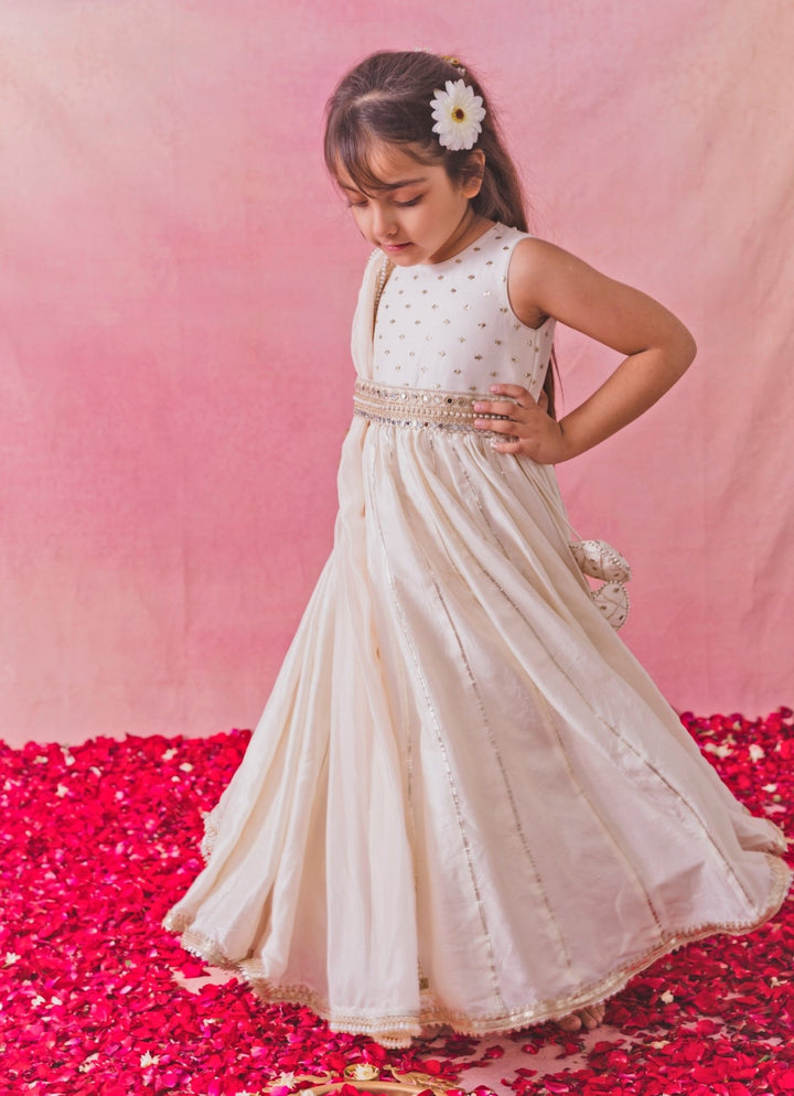 Off White Silk Anarkali Set Chotibuti - Fabilicious Fashion