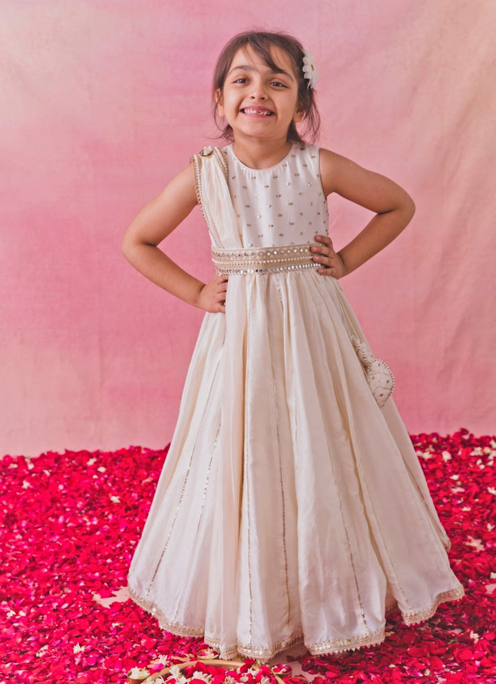 Off White Silk Anarkali Set Chotibuti - Fabilicious Fashion