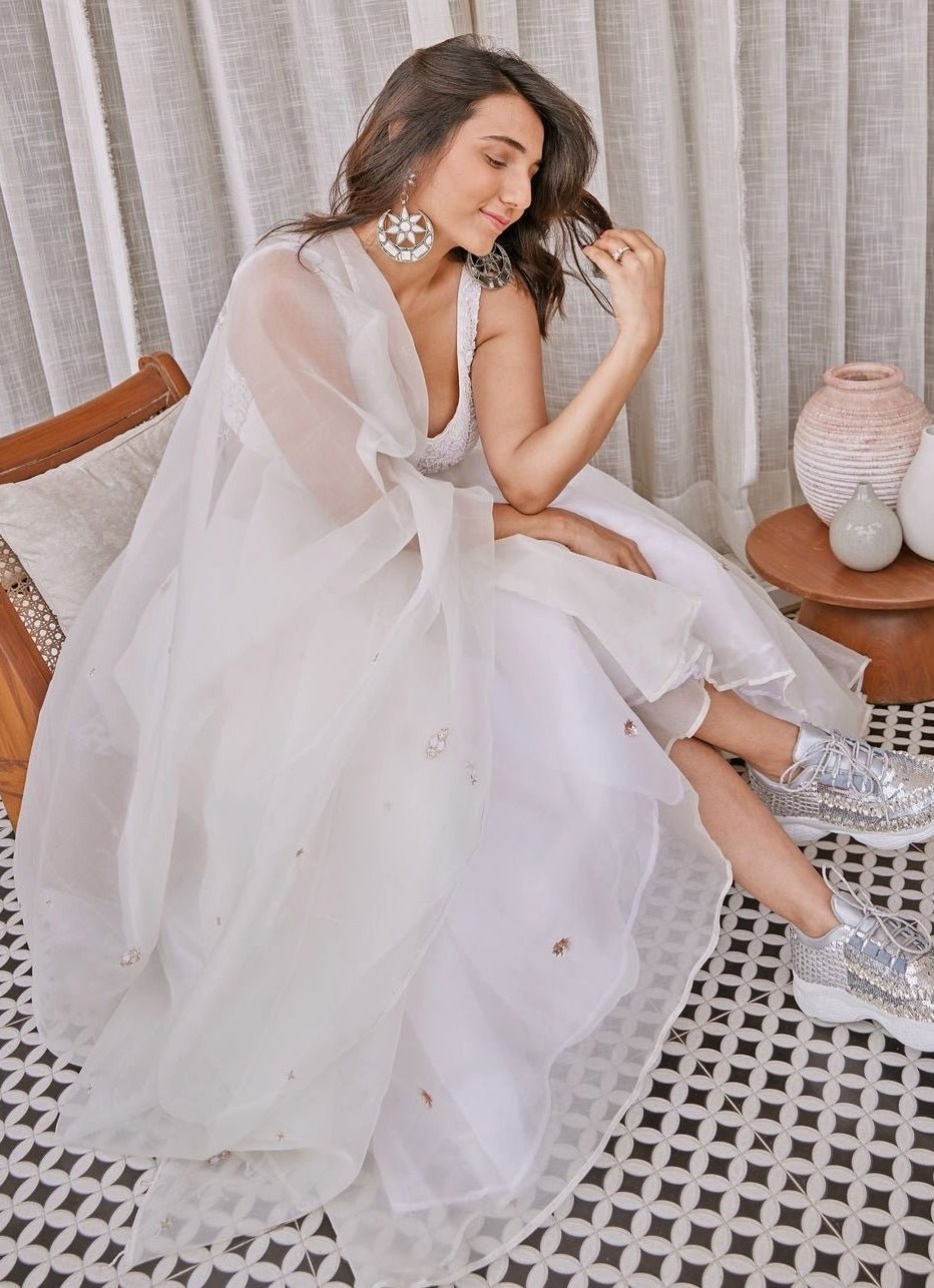 Off - White Silk Organza Kalidar Lehenga Set Zoon Tribe - Fabilicious Fashion